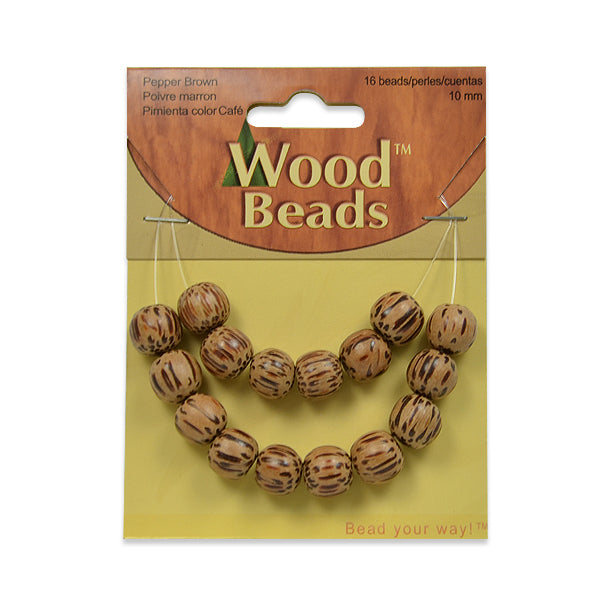 Wood Round Beads 10mm Pepper Brown Pack of 16 - Natural Wood Beads