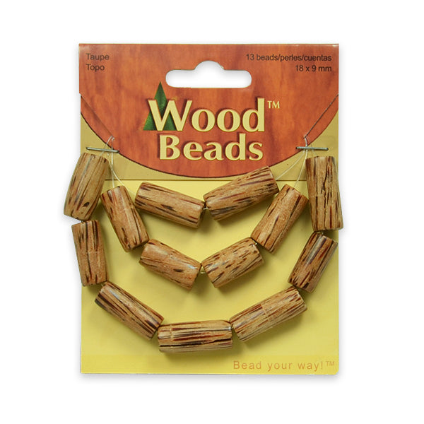 Wooden Tube Beads - Taupe - 18x9mm - 13 pcs. - Natural Wood Beads
