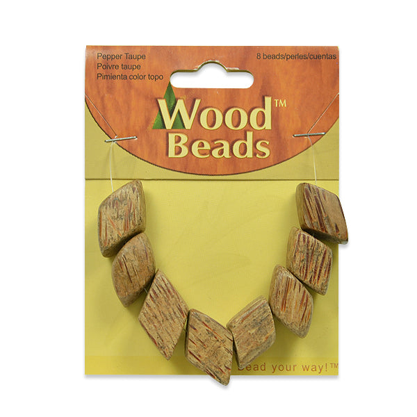 Slanted Square Wood Beads - Pepper, Taupe - 8 pcs. - Natural Wood Beads