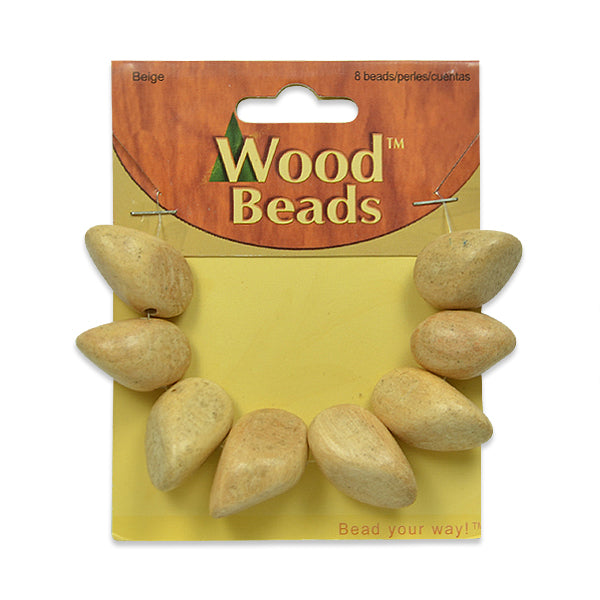 Wooden Nugget Beads - Beige - 8 pcs. - Natural Wood Beads