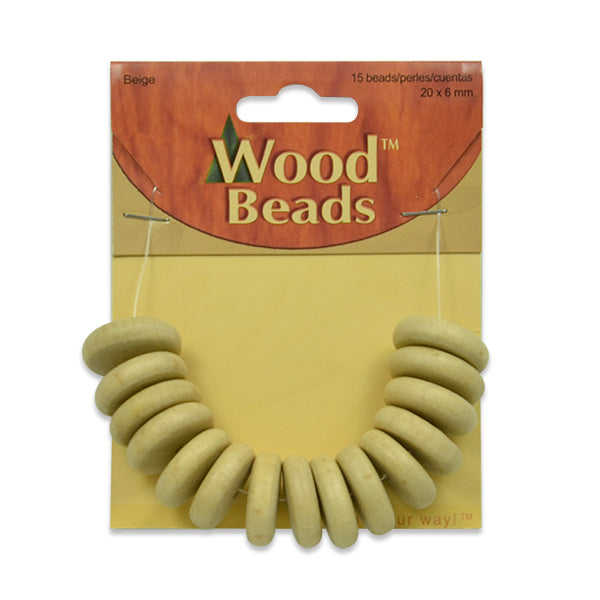 Button Wood Beads - Beige - 20mm x 6mm - 15 pcs. - Natural Wood Beads