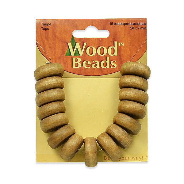 Button Wood Beads - Taupe - 20mm x 7mm - 15 pcs. - Natural Wood Beads