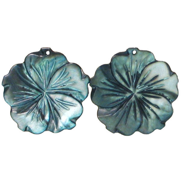 Azalea Tinted Shell Pendant - Teal - Pair - Natural Shell & Pearl Beads