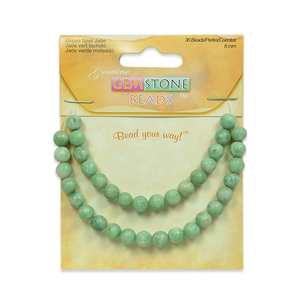 Spotted Jade Beads - Green - 6mm - 36 pcs. - Natural Gemstone Beads
