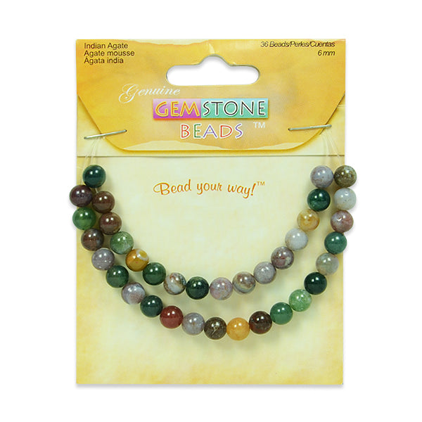 Indian Agate Beads - 6mm - 36 pcs. - Natural Agate Beads