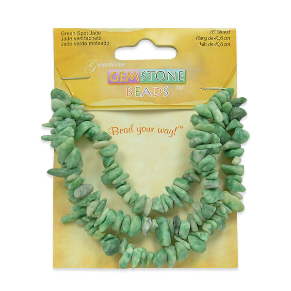 Spotted Jade Chips - Green - 16" Strand - Natural Gemstone Beads
