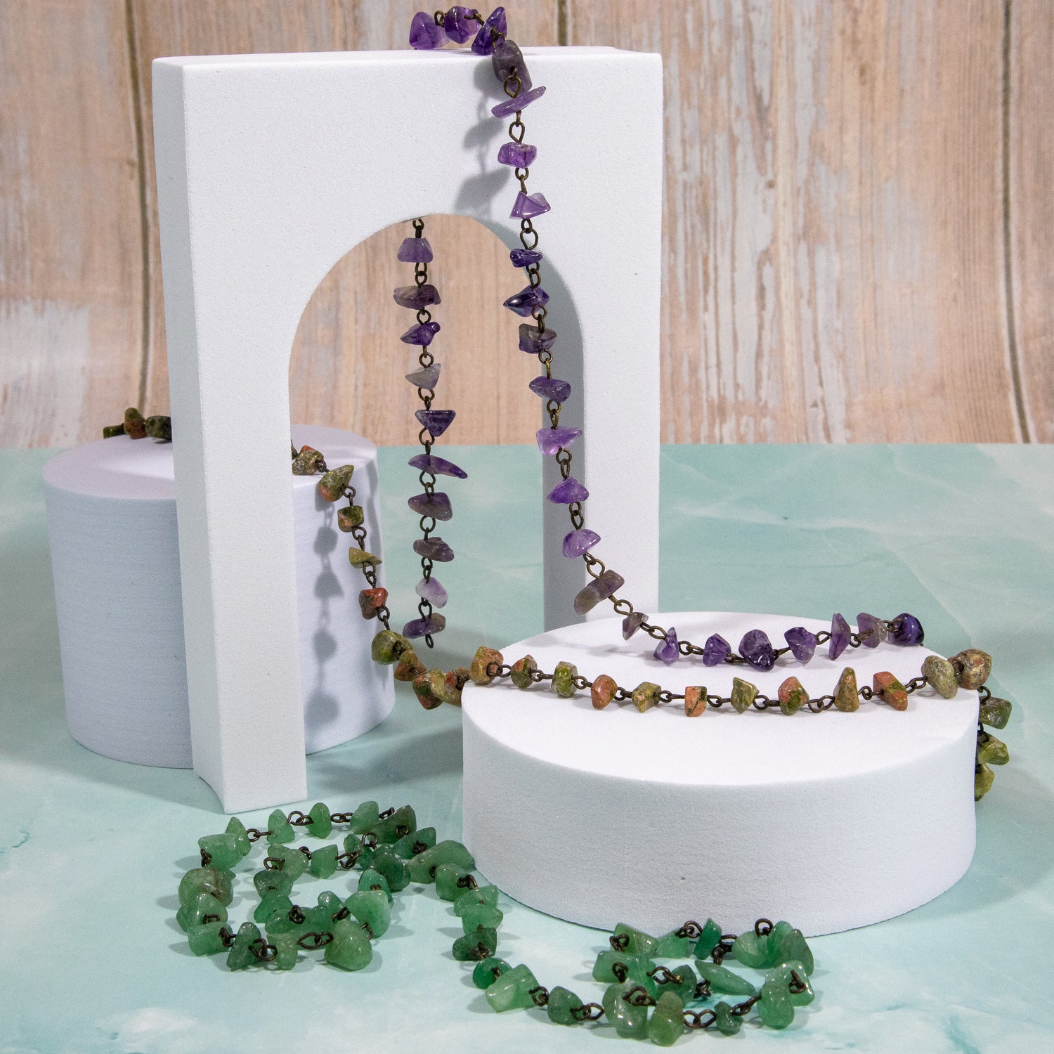 Spotted Jade Chips - Green - 16" Strand - Natural Gemstone Beads