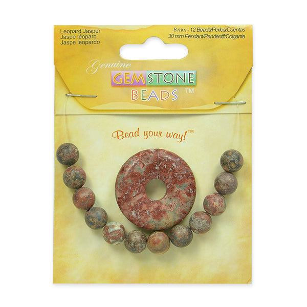 Leopard Jasper Pendant With 8mm Beads - 13 pcs. - Natural Leopard Jasper Beads