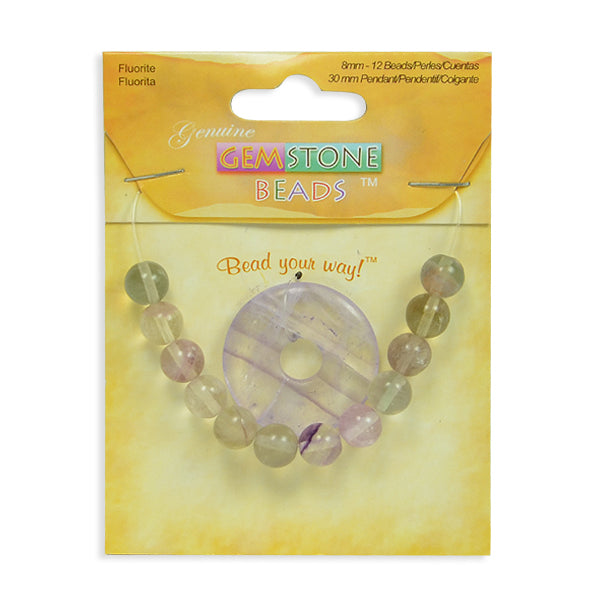 Fluorite Gemstone Beads & Pendant - 8mm - 13 pcs. - Natural Flourite Beads