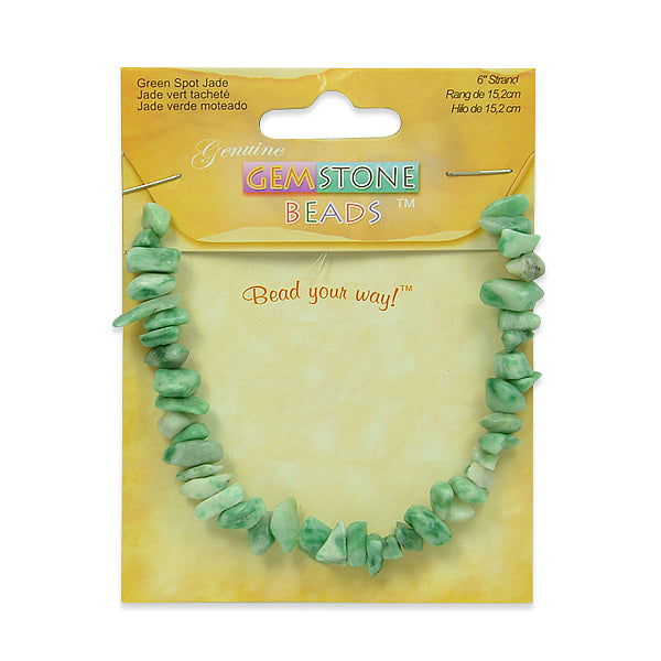 Green Spot Jade Chips - 6" Strand - Natural Green Spot Jade Beads