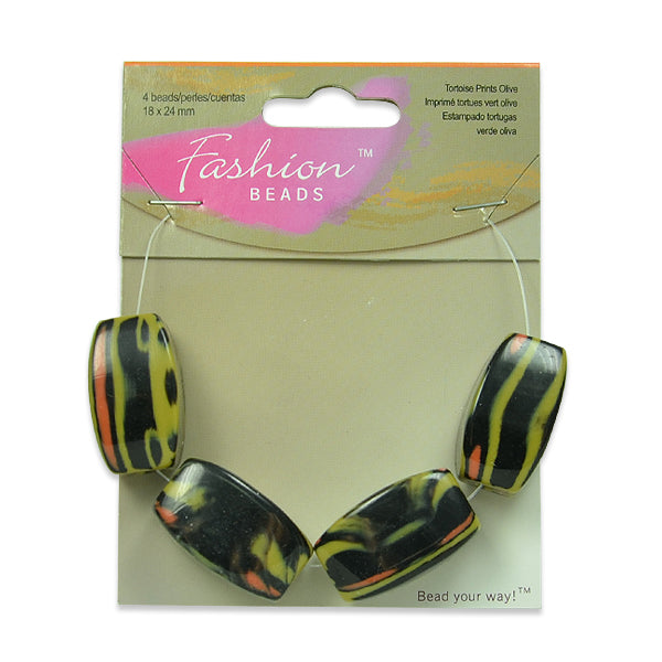 Tribal Print Acrylic Beads Pack of 4 - Olive Multi Acrylic & Resin Beads