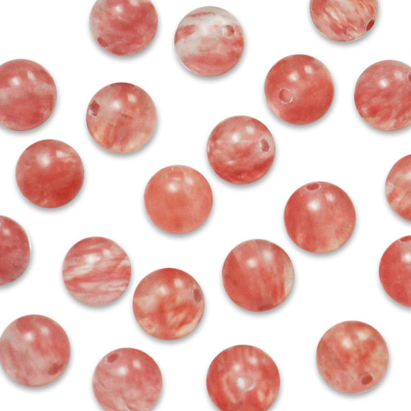 Round Synthetic Quartz Beads - Cherry - 8mm - 8" Strand - Natural Cherry Quartz Beads