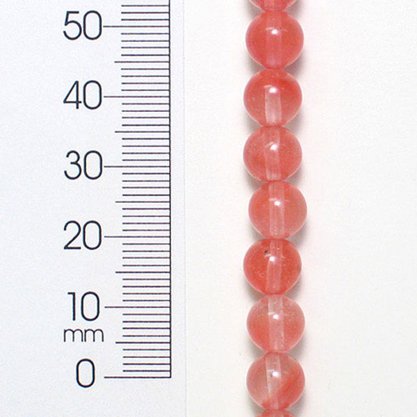 Round Synthetic Quartz Beads - Cherry - 8mm - 8" Strand - Natural Cherry Quartz Beads