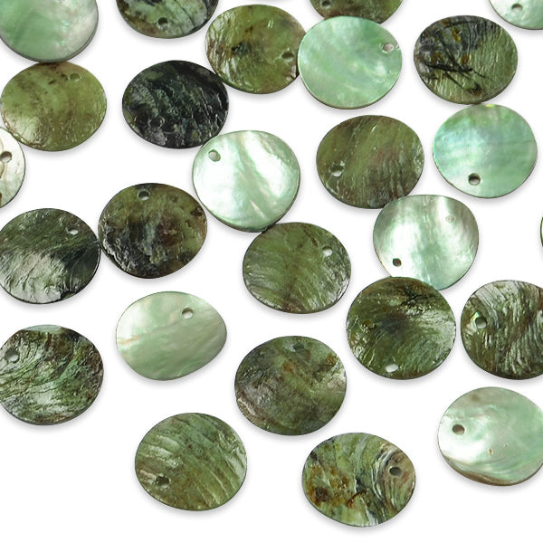 Button Tinted Shell Beads - Teal - 15mm - 2 x 8" Strand - Natural Shell & Pearl Beads