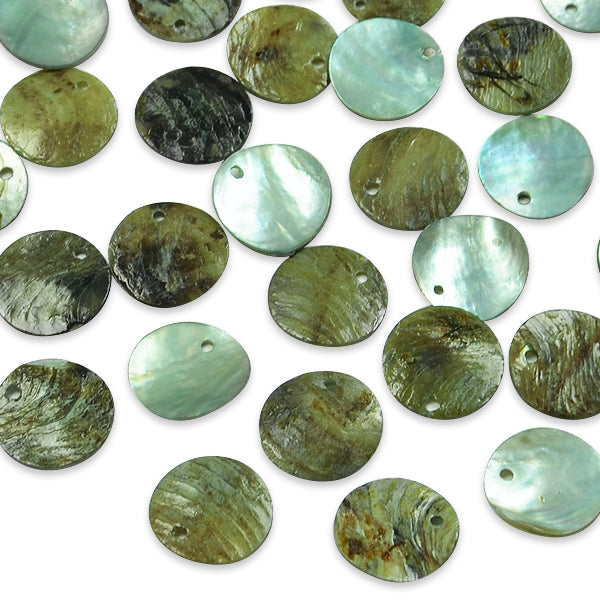 Button Tinted Shell Beads - Gray - 15mm - 2 x 8" Strand - Natural Shell & Pearl Beads