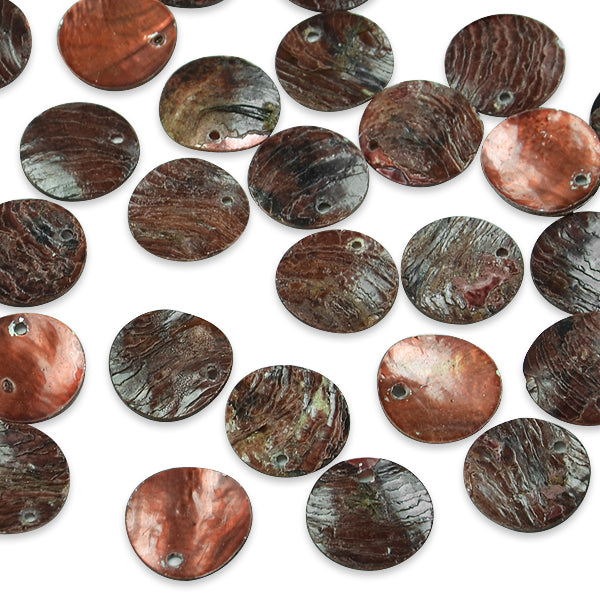 Button Tinted Shell Beads - Mauve - 15mm - 2 x 8" Strand - Natural Shell & Pearl Beads
