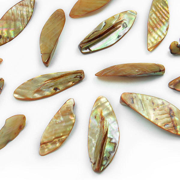 Sea Shell Hand Crafted Leaf Shape 14 Beads (15 x 45mm) - Beige - Natural Shell & Pearl Beads