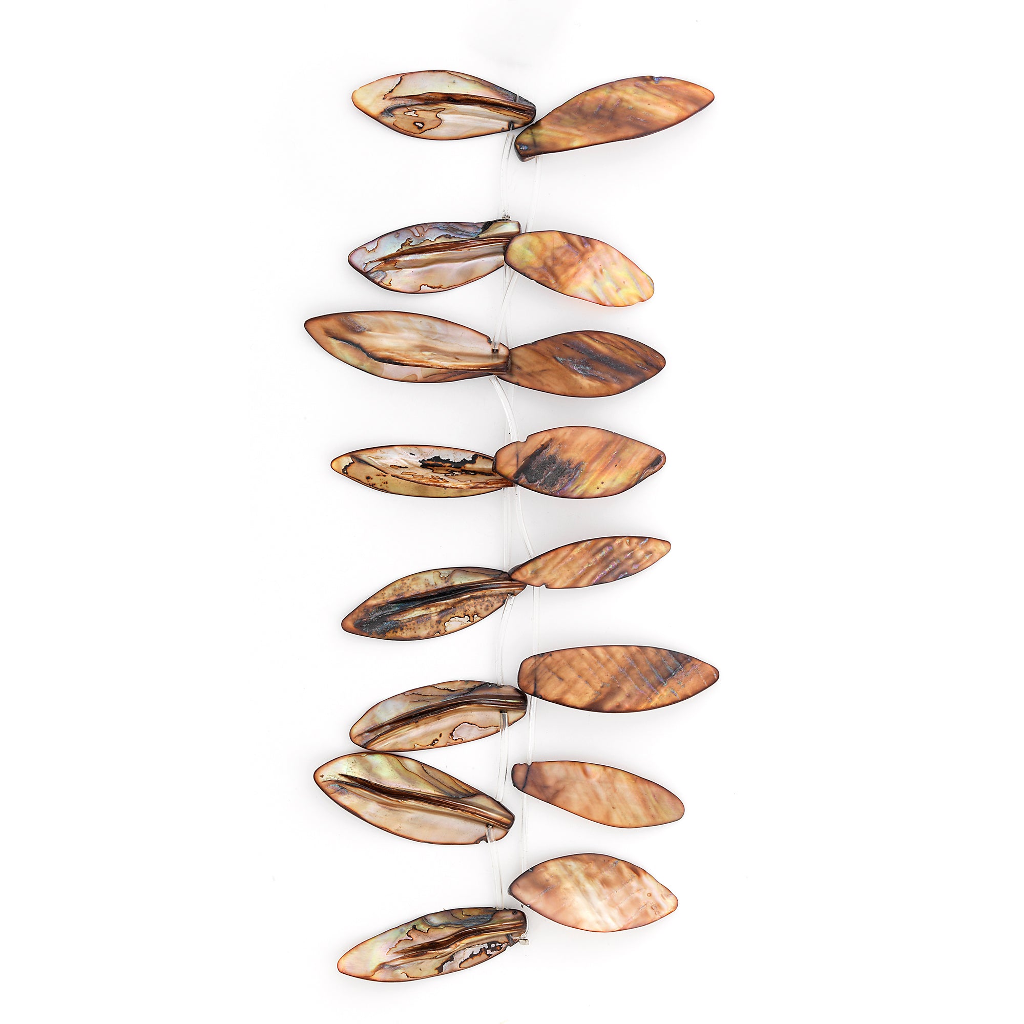 Sea Shell Hand Crafted Leaf Shape 14 Beads (15 x 45mm) - Slate - Natural Shell & Pearl Beads
