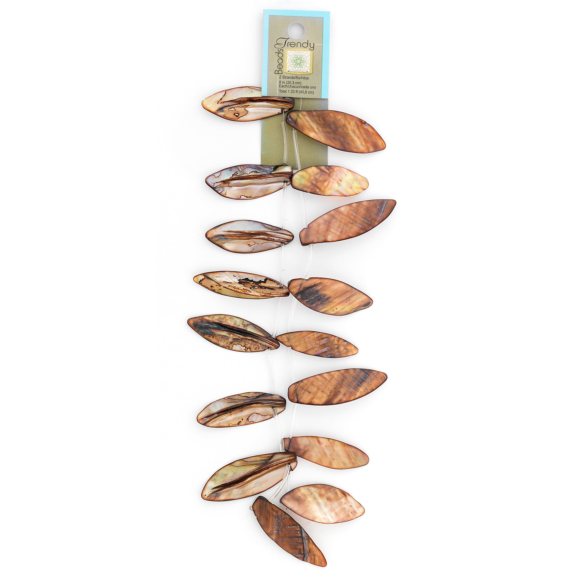 Sea Shell Hand Crafted Leaf Shape 14 Beads (15 x 45mm) - Slate - Natural Shell & Pearl Beads