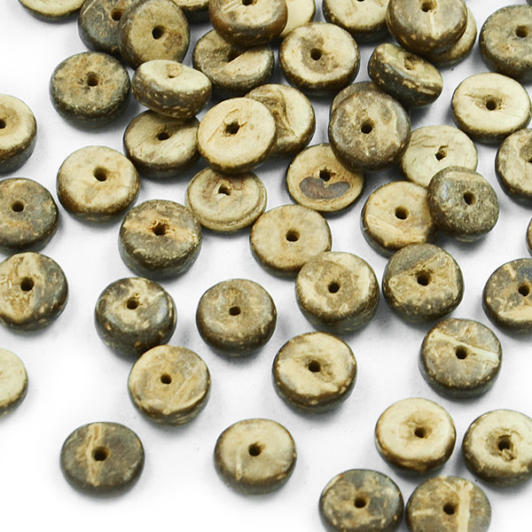 Coconut Disk Beads - Dark Brown - 6mm - 8" Strand - Natural Nut & Coconut Beads