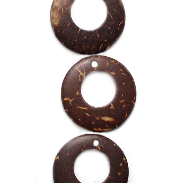 Coconut Ring Beads - 25mm - 8" Strand - Natural Nut & Coconut Beads