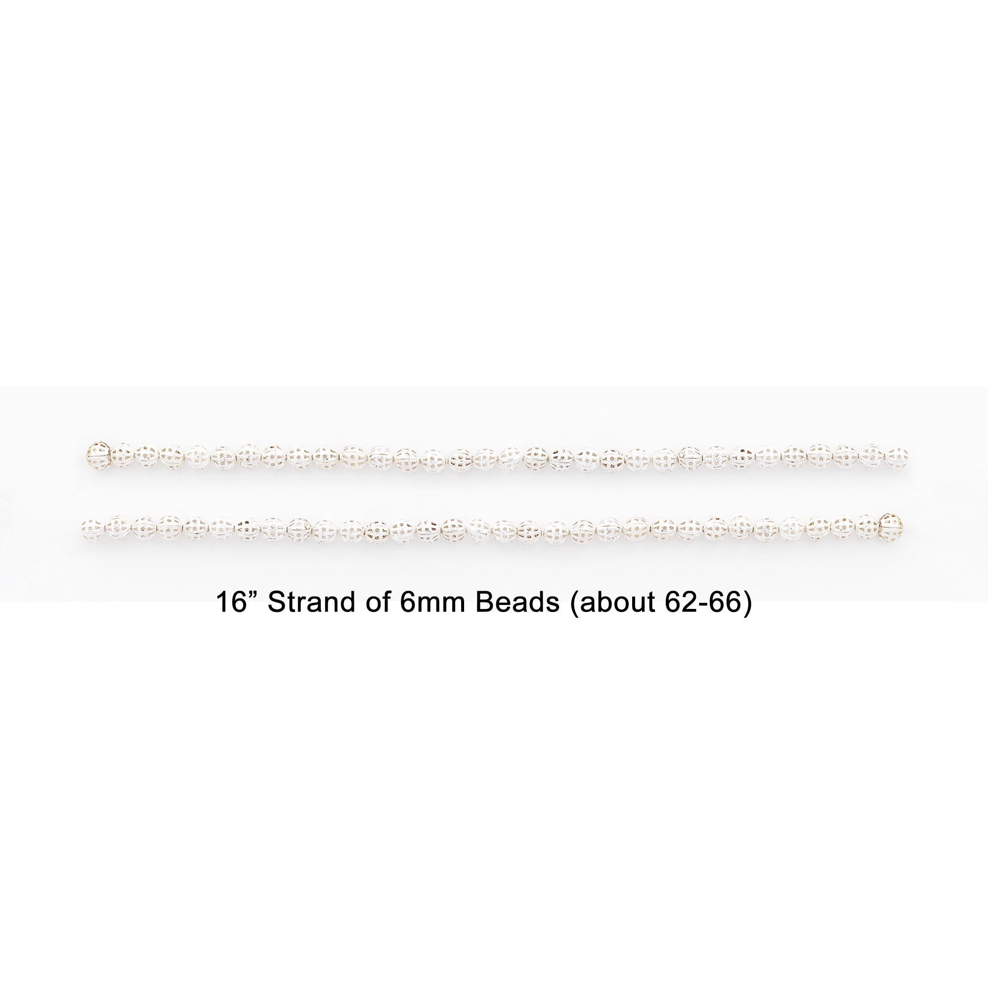 Filigree Metal 6mm Beads 16" Strand (62-68 pcs) - Silver Metal Beads