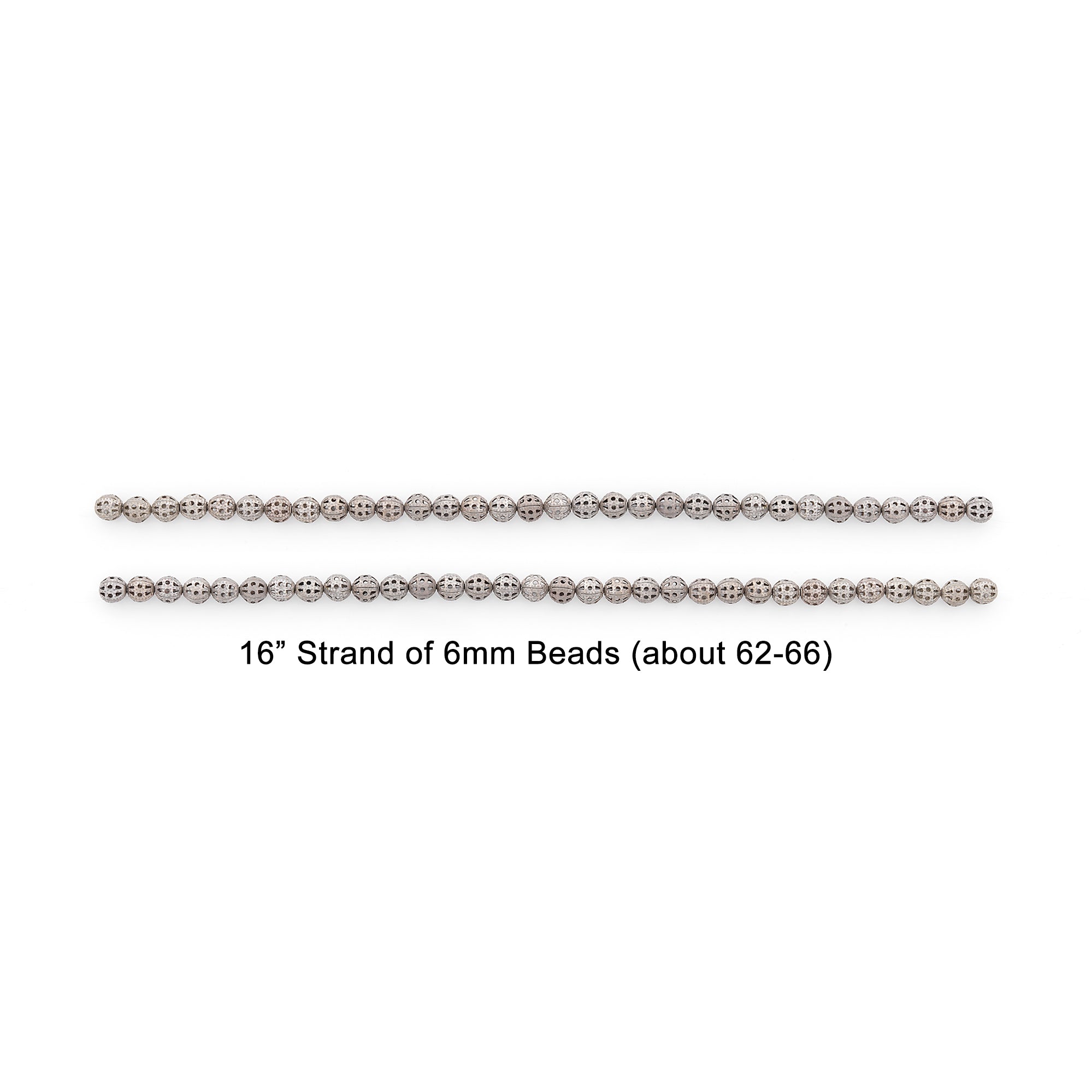 Filigree Metal 6mm Round Beads 16"Strand (62-66 pcs) - Antique Silver Metal Beads