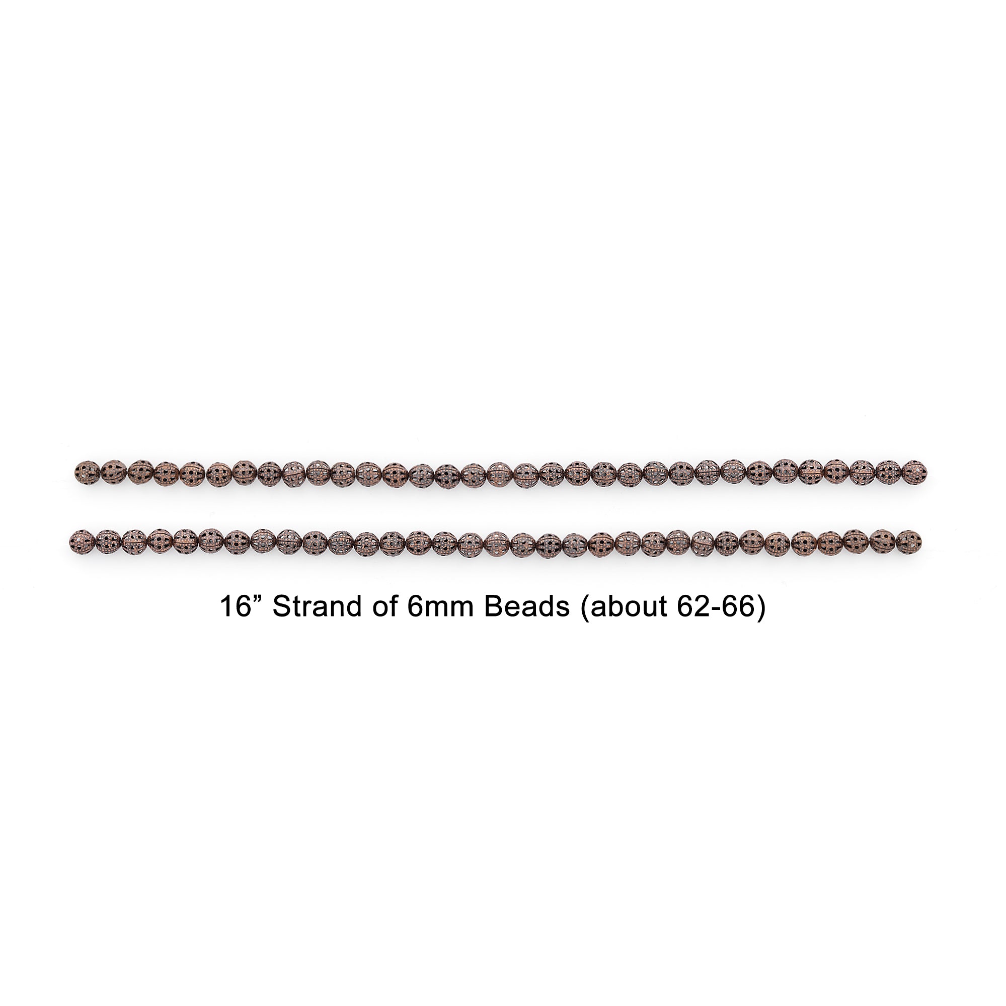 Filigree Metal 6mm Round Beads 16"Strand (62-66 pcs) - Copper Finishr Metal Beads