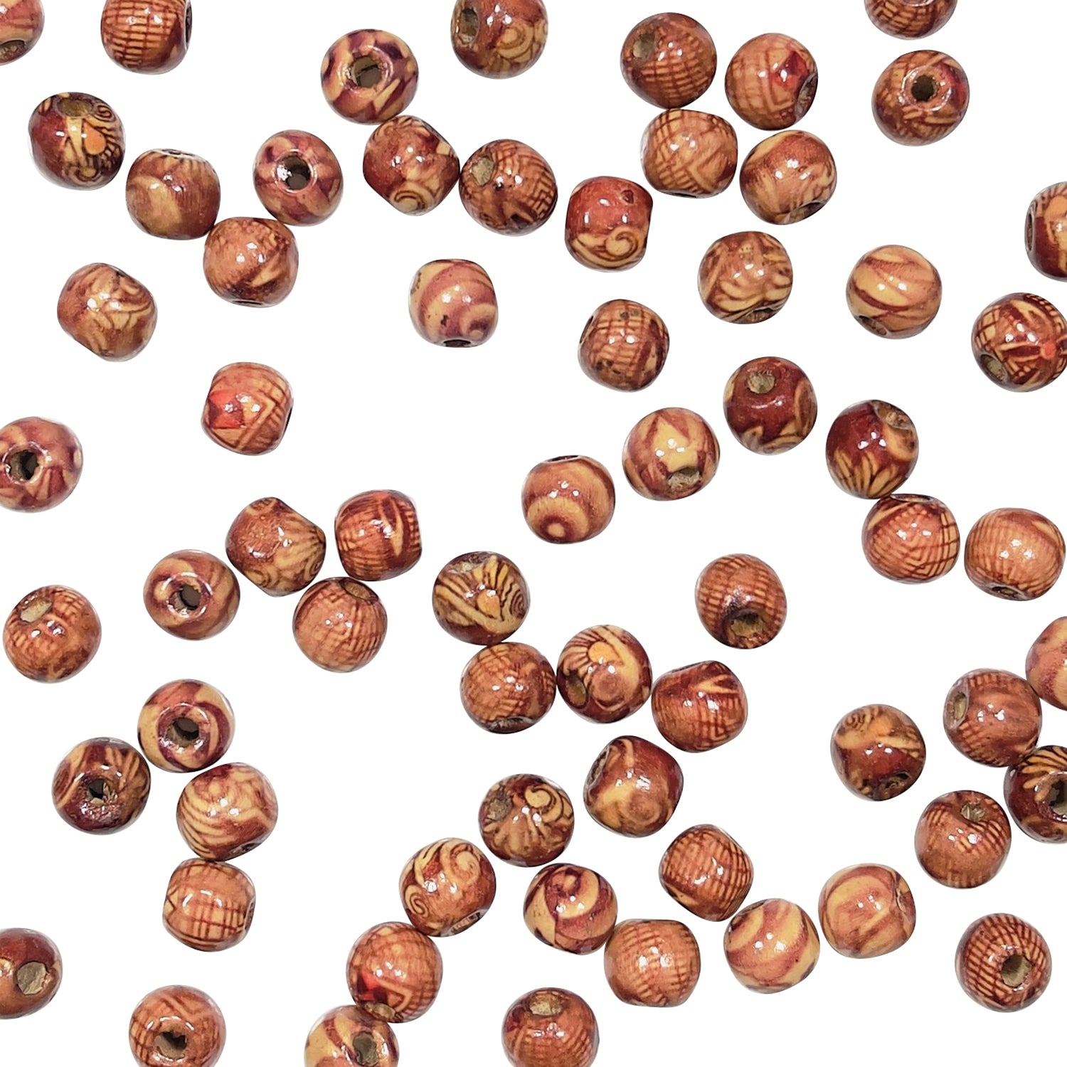 Fancy Wood Beads 9mm Round Dark Brown 3/8" - Natural Wood Beads