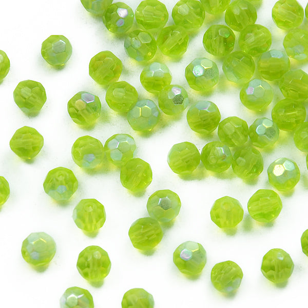 Faceted Glass Bead Strand 8 in Pack of 2 - Green Aurora Borealis Glass Beads