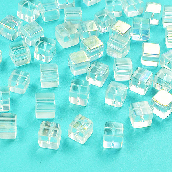 Cubed Glass Bead Strand 8 in Pack of 2 - Crystal Aurora Borealis Glass Beads