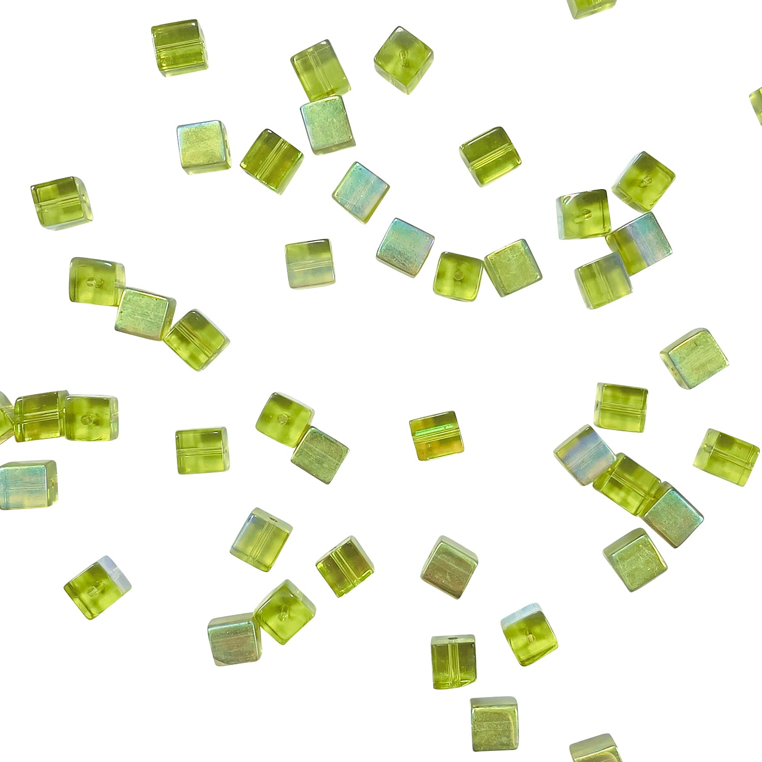 Cubed Glass Bead Strand 8 in Pack of 2 - Green Aurora Borealis Glass Beads