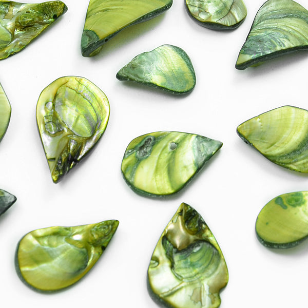 Sea Shell Hand Crafted Fan/Drop Shape Beads/Pendants Olive - Natural Shell & Pearl Beads