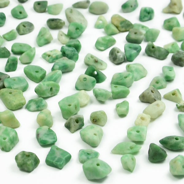 Green Spot Jade Chips 3/8" Strand - Natural Green Spot Jade Beads