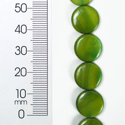 Tinted Shell 12mm Round Olive 2x8" Strand - Natural Shell & Pearl Beads