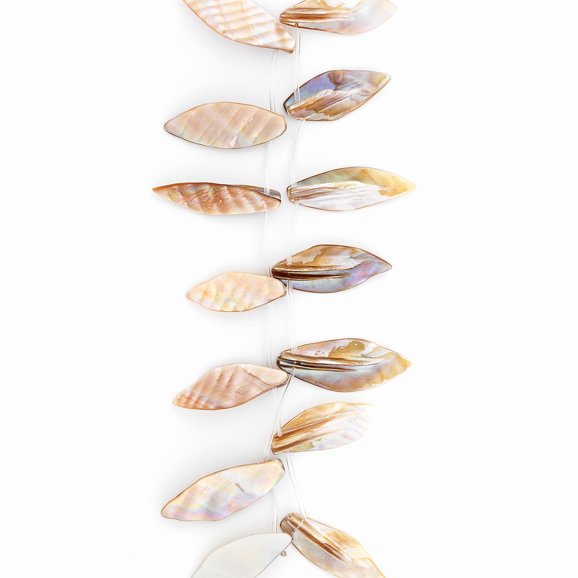 Sea Shell Hand Crafted Leaf Shape 14 Beads (15 x 45mm) - Natural Shell & Pearl Beads