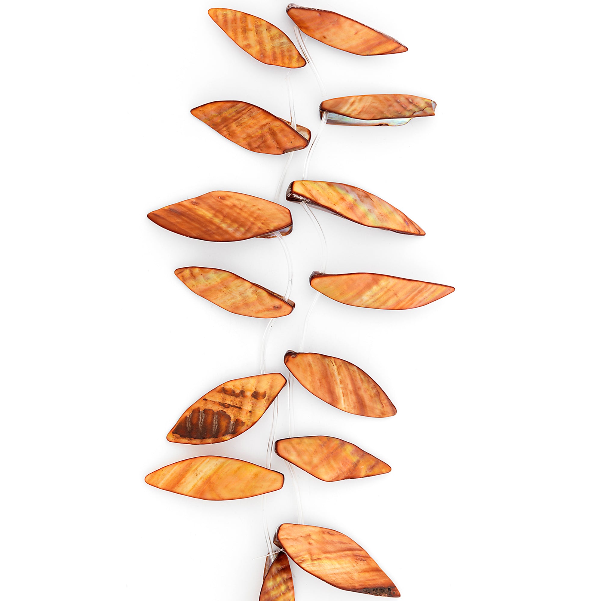 Sea Shell Hand Crafted Leaf Shape 14 Beads (15 x 45mm) - Beige - Natural Shell & Pearl Beads