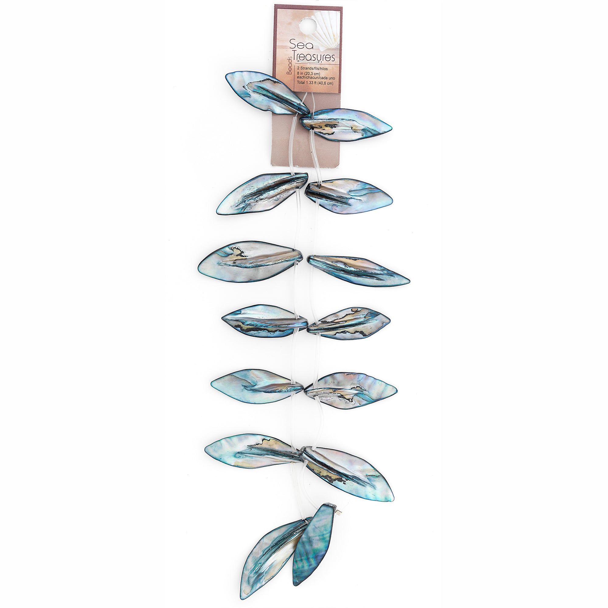 Sea Shell Hand Crafted Leaf Shape 14 Beads (15 x 45mm) -Blu - Natural Shell & Pearl Beads
