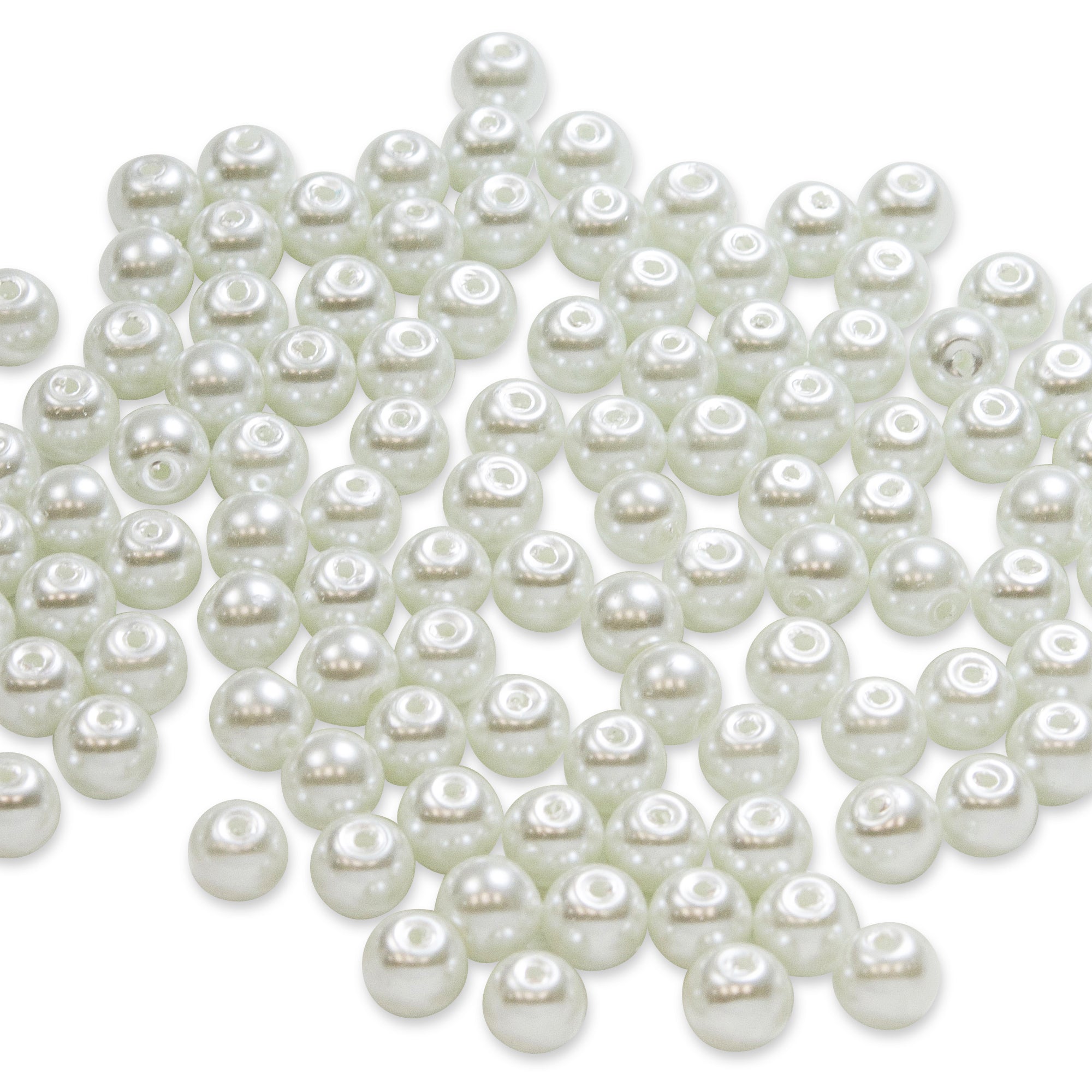 6mm White Glass Pearl Beads - 140 on 30-Inch Strand Ivory Glass Beads