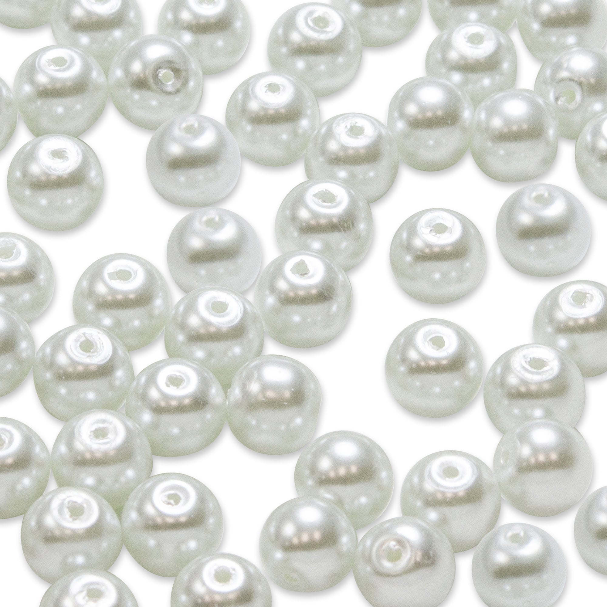 10mm White Glass Pearl Beads - 80 on 30-Inch Strand White Glass Beads