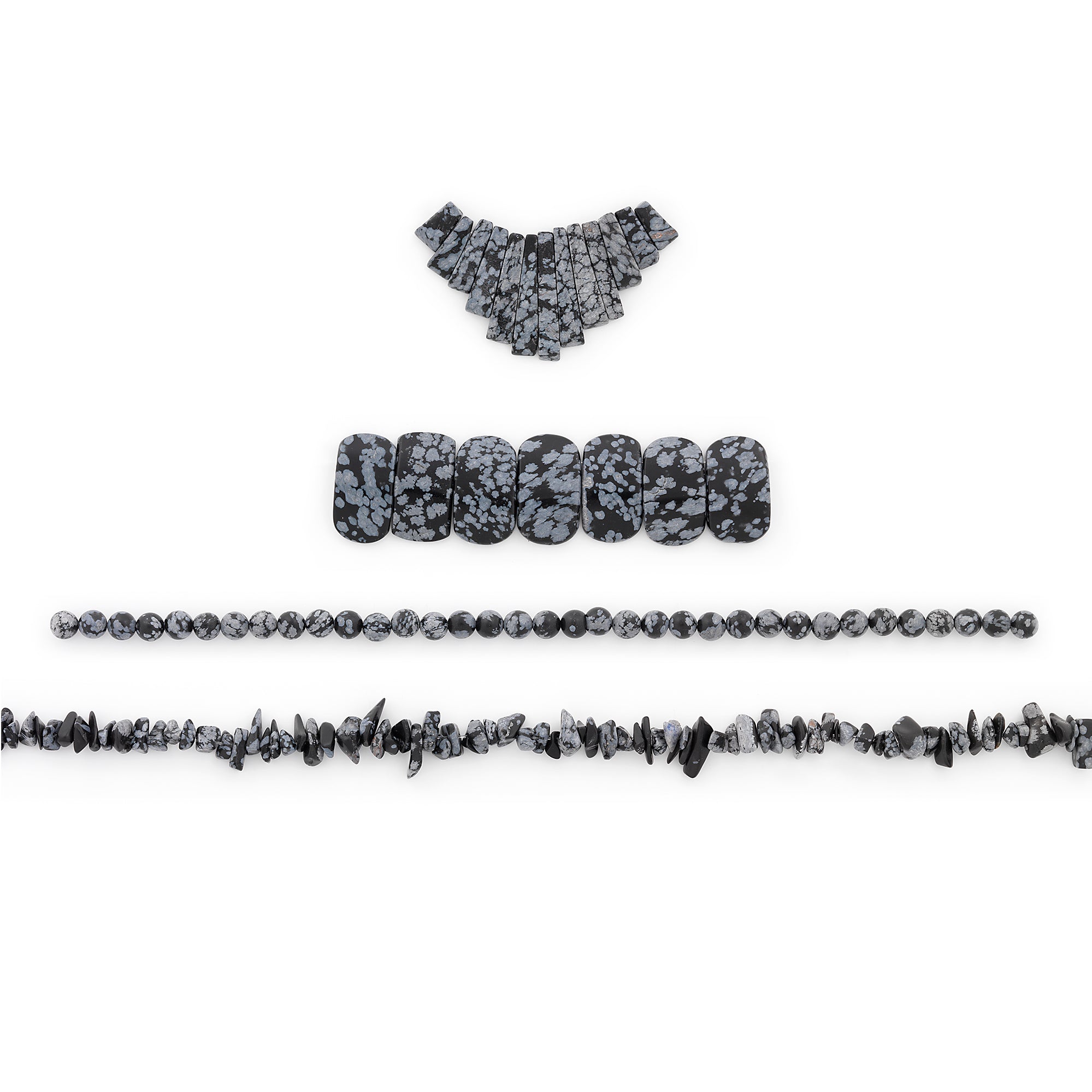 Snowflake Obsidian Natural Gemstone Beads and Pendant Collection Value Pack - Black Multi Jewelry Beads