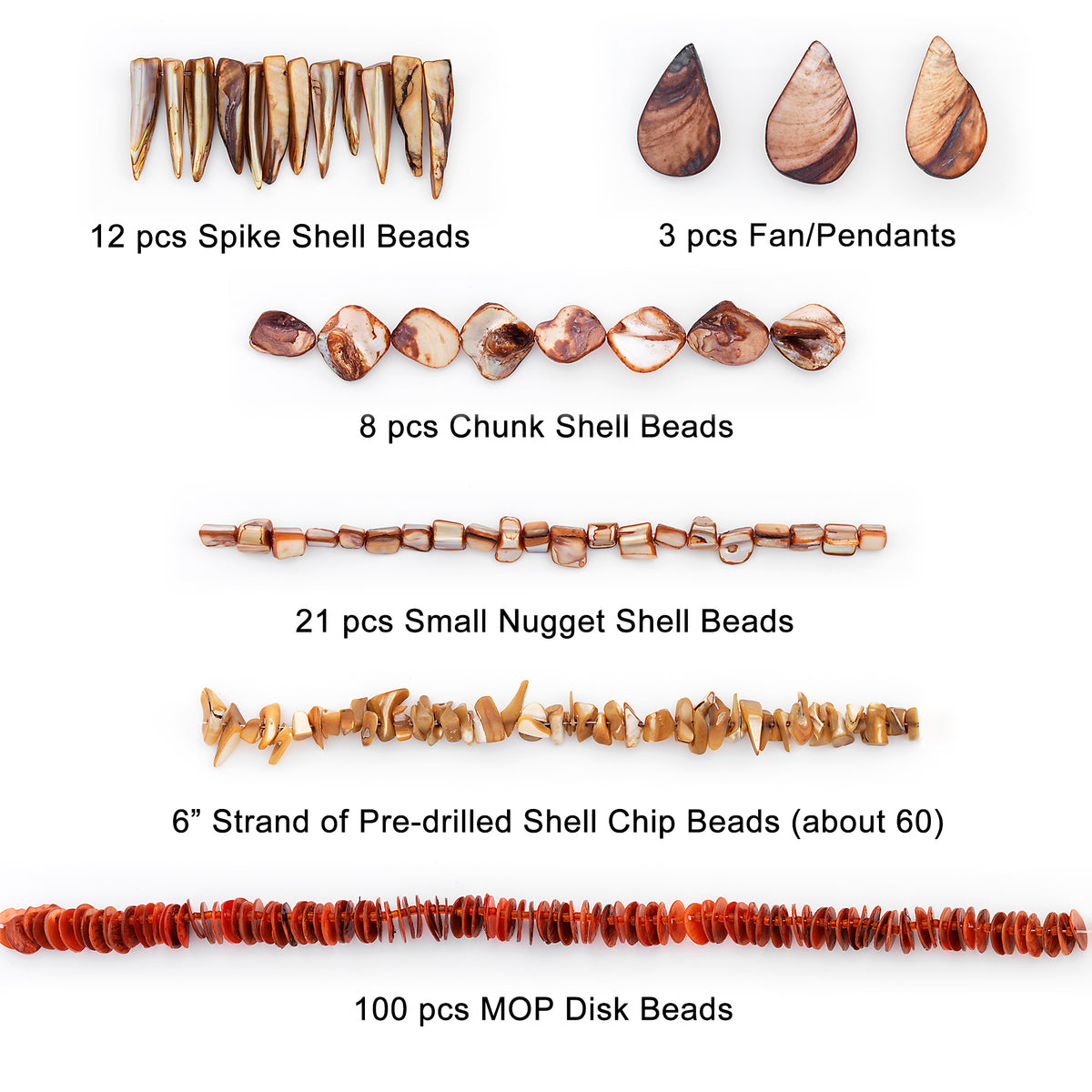 Ines Collection of Shell Beads Value Pack - Amber Shell & Pearl Beads