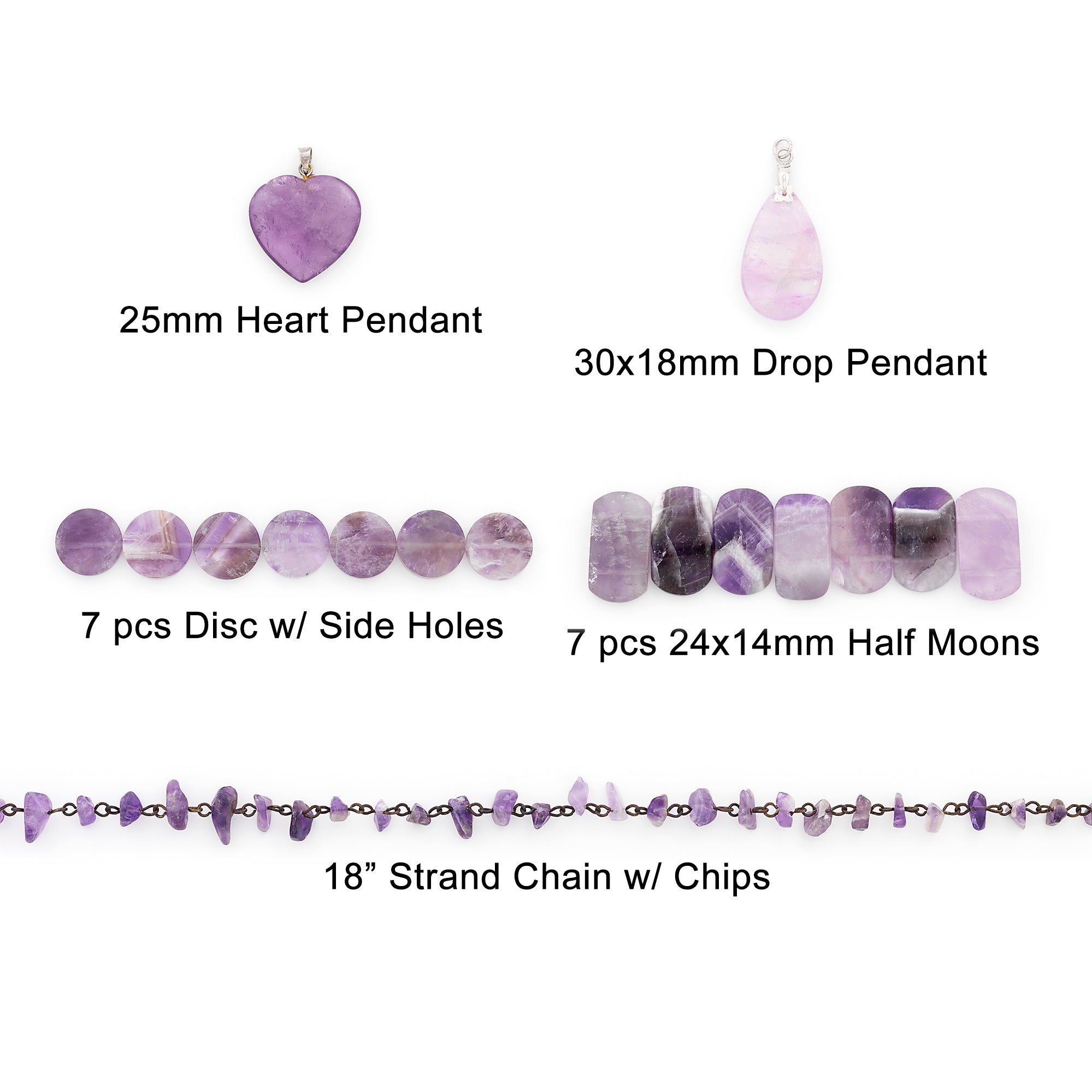 Amethyst Natural Gemstone Beads and Pendants Collection - Value Pack Jewelry Beads