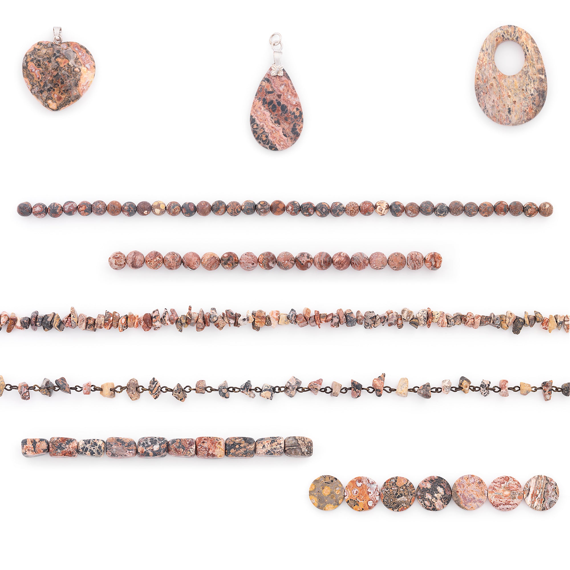 Leopard Jasper Natural Gemstone Beads and Pendants Value Pack - Red Jewelry Beads