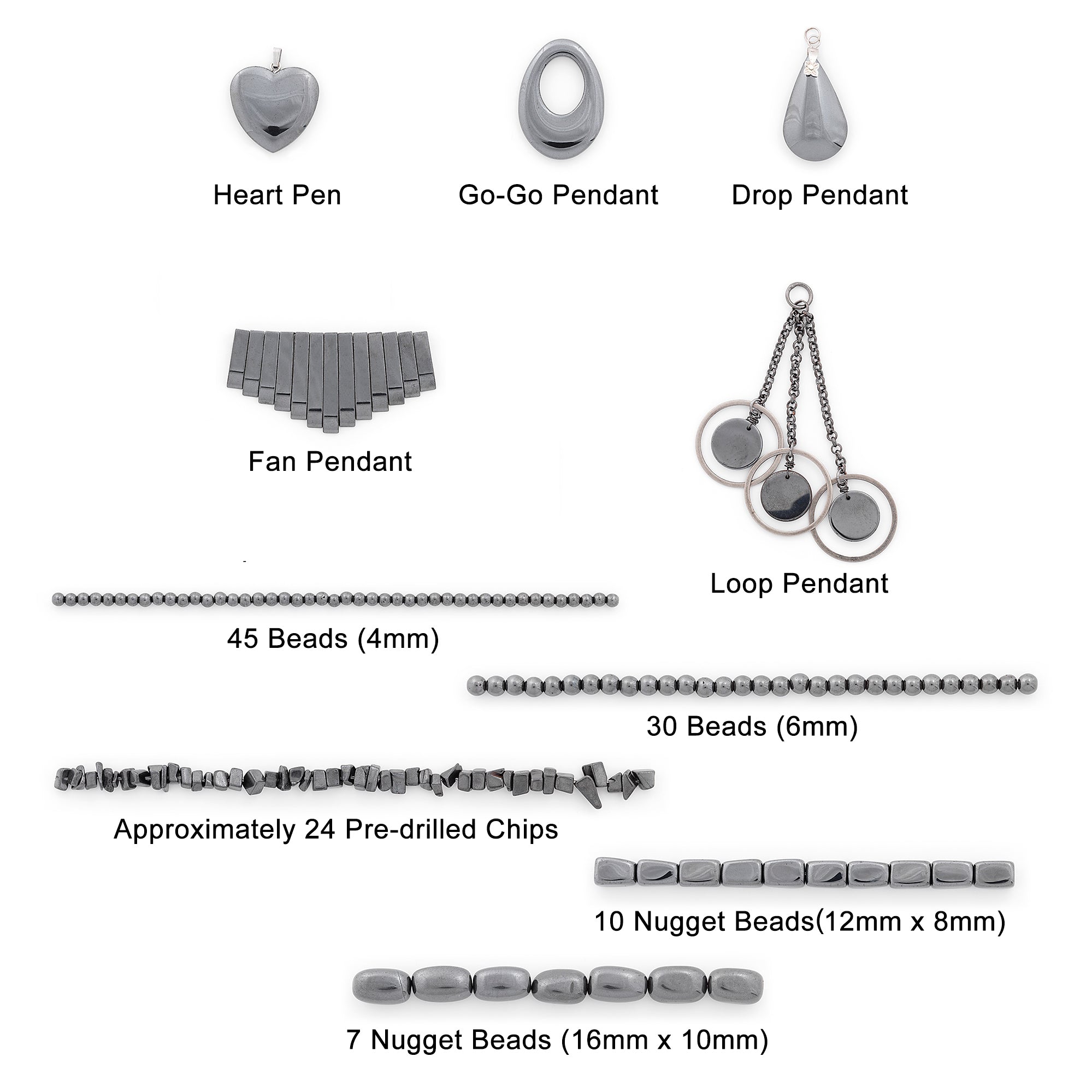 Hematite Gemstone Beads and Pendants Collection for Jewelry Making - Gunmetal Jewelry Beads