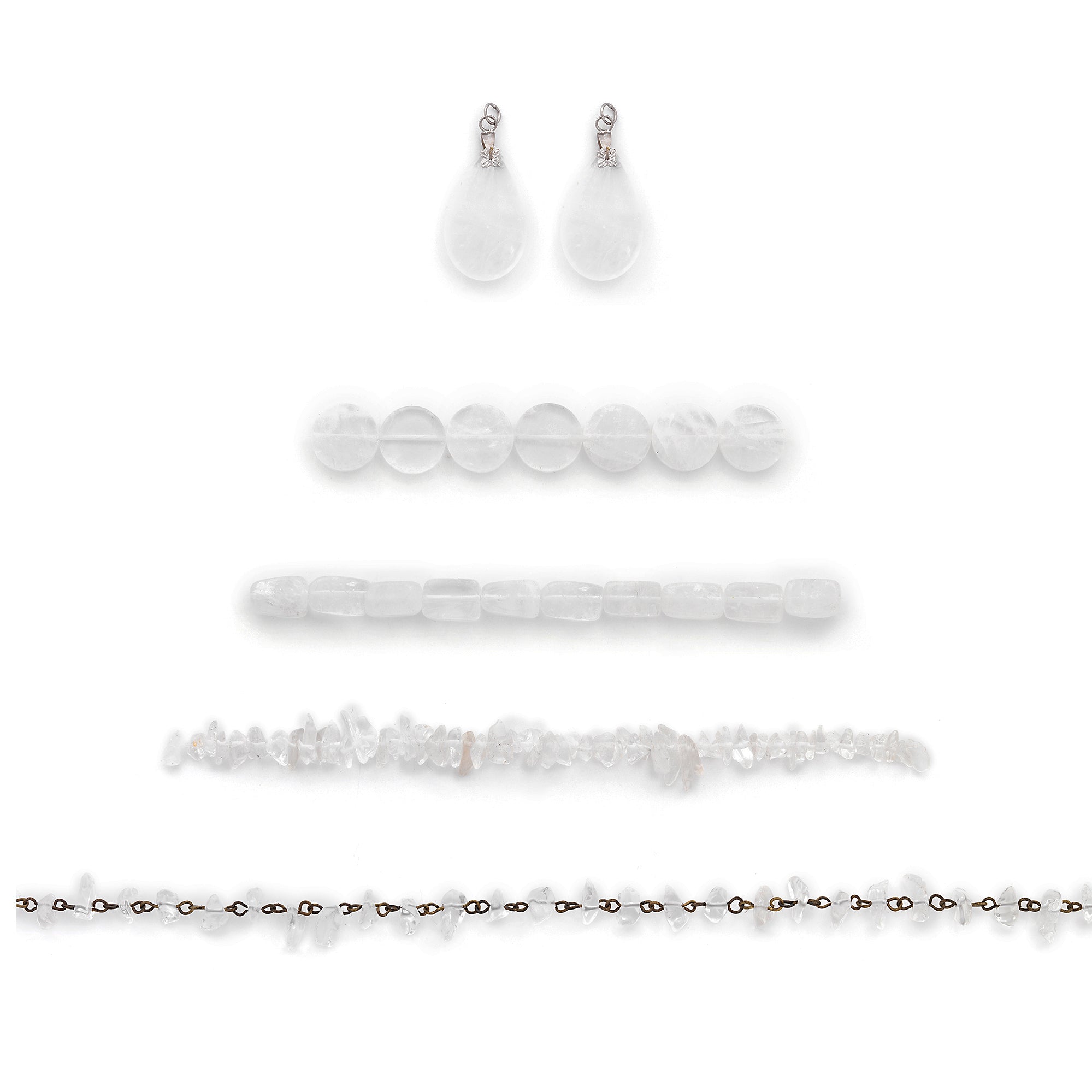 Rock Crystal Natural Gemstone Beads and Pendants Collection - Value Pack - White Jewelry Beads