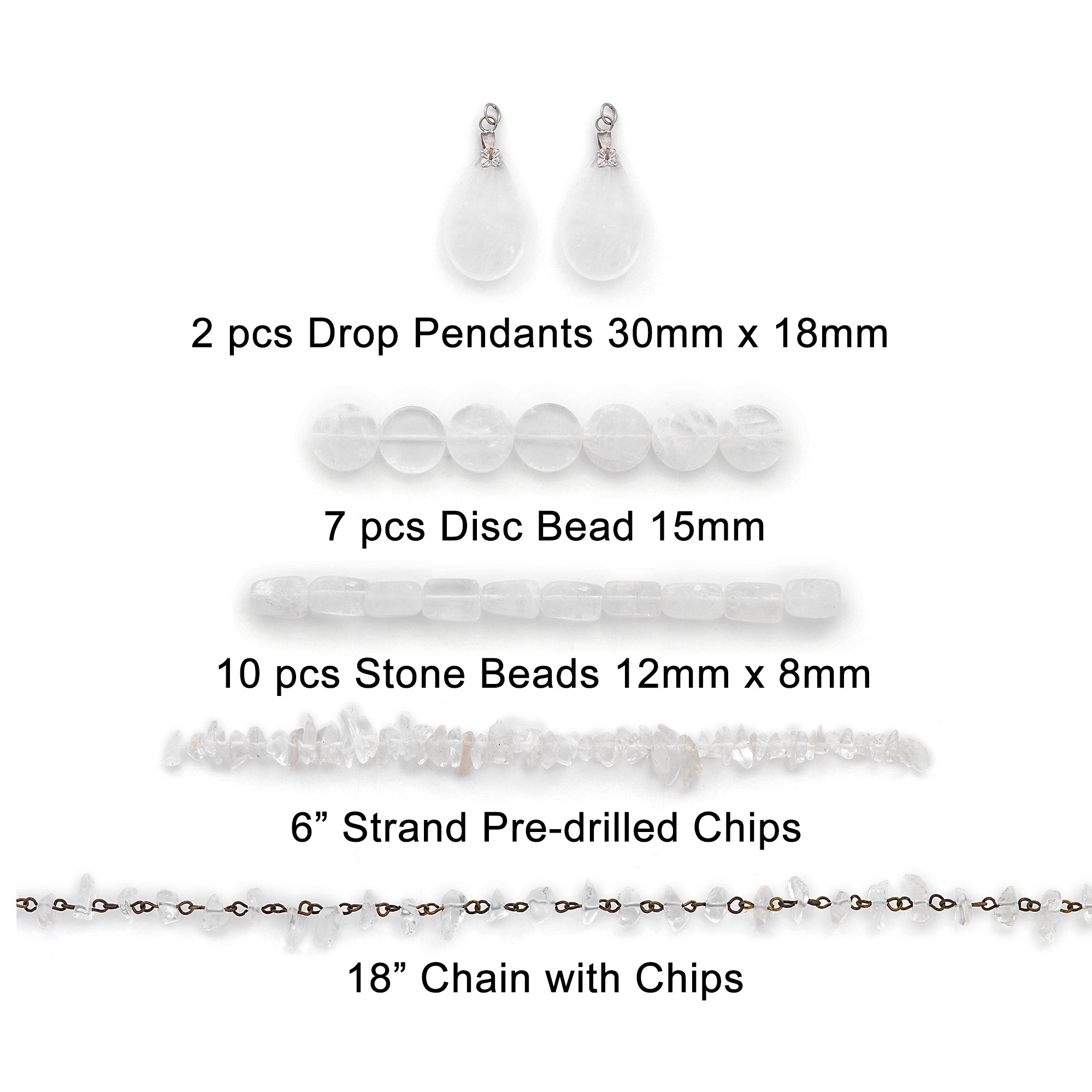 Rock Crystal Natural Gemstone Beads and Pendants Collection - Value Pack - White Jewelry Beads