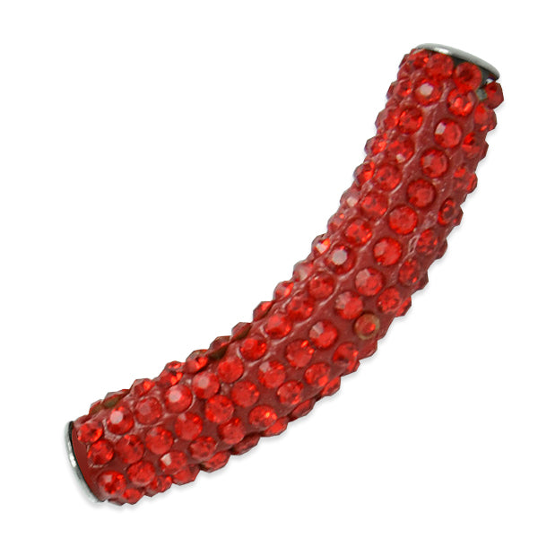 9x45mm Curved Rhinestone-Studded beads - Red Acrylic & Resin Beads