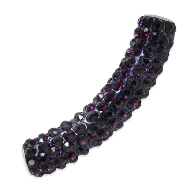 9x45mm Curved Rhinestone-Studded beads - Dark Purple Acrylic & Resin Beads