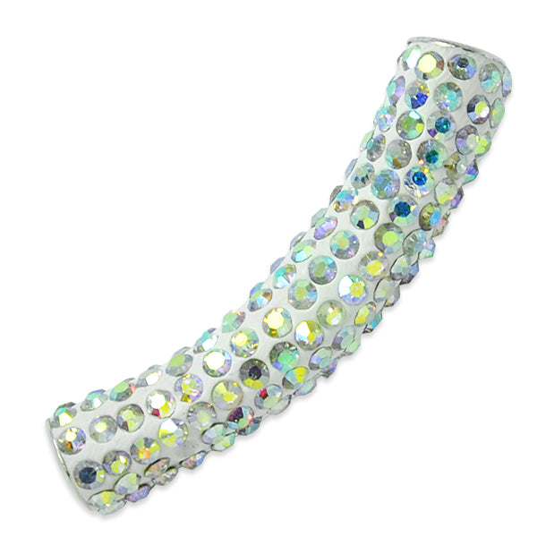 9x45mm Curved Rhinestone-Studded beads - Crystal Aurora Borealis Acrylic & Resin Beads
